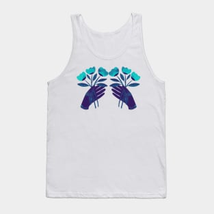 Dark purple blue hands with turquoise flowers for you Tank Top